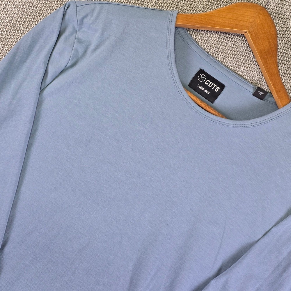 Cuts Long Sleeve Shirt Mens M Curve Hem Blue Solid Minimalist Pyca Pro Casual